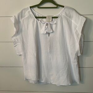 Joie crinkle cotton top. Tie neck.